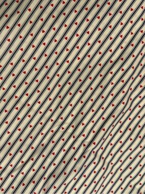 Vintage Blue Striped Fabric with Red Hearts Vintage Cotton Fabric